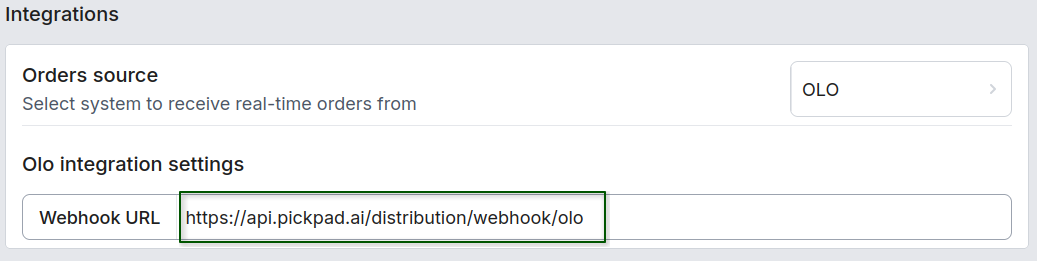 Pickpad OLO settings