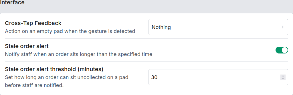 Interface settings
